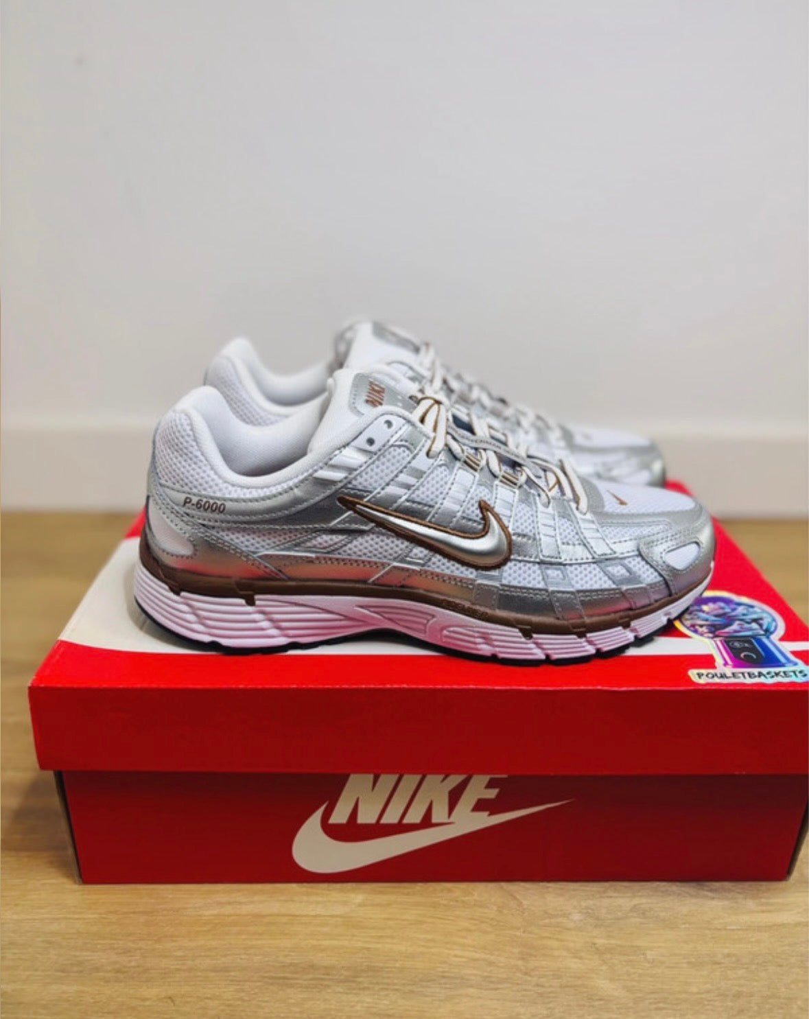 Nike P6000 White Metallic Silver Brown