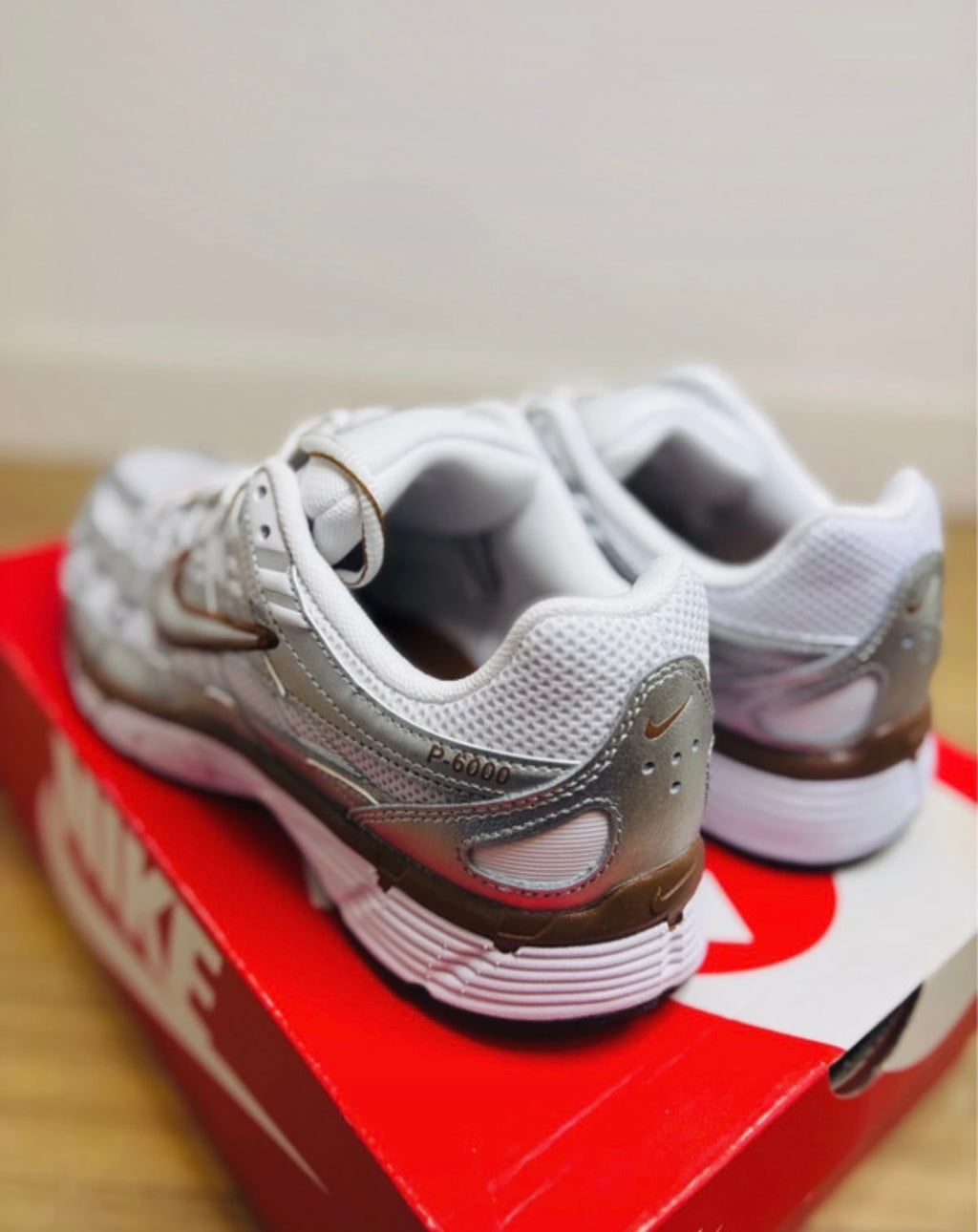 Nike P6000 White Metallic Silver Brown
