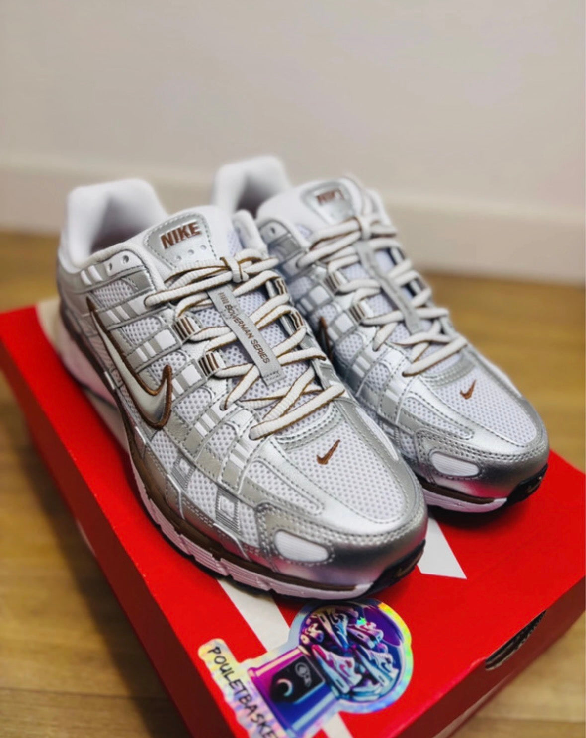 Nike P6000 White Metallic Silver Brown